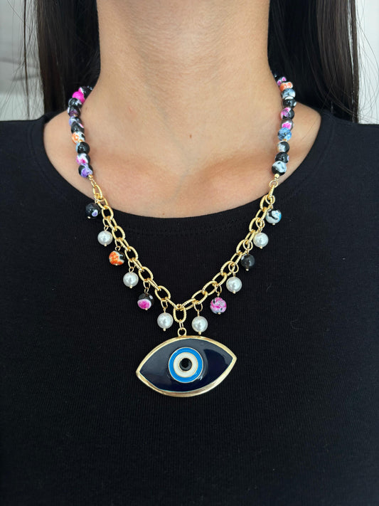 Collar ágata teñida