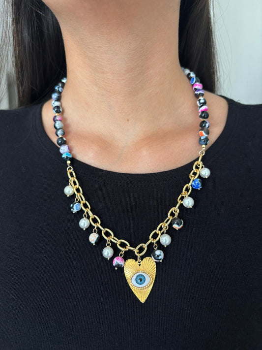 Collar ágata teñida